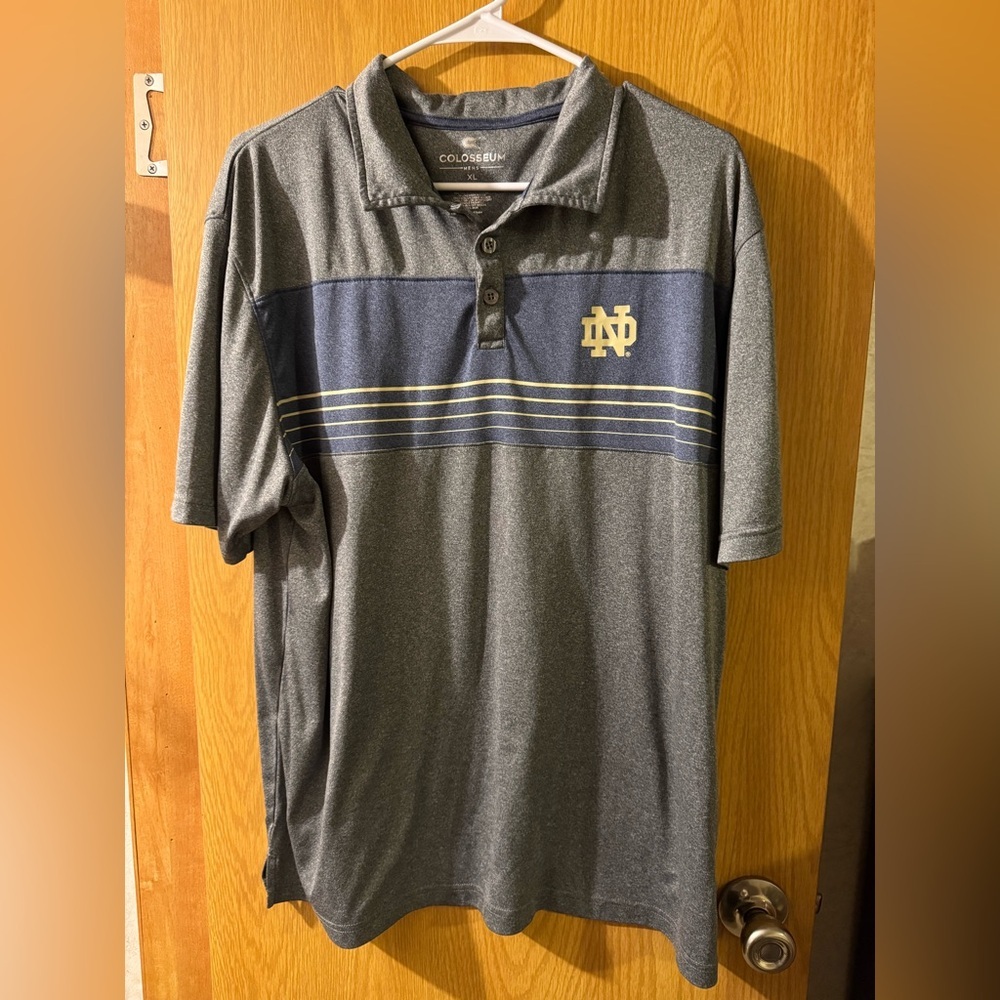 Colosseum Notre Dame Gray and Navy Polo Shirt Size XL